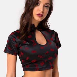 Motel Rocks Black and Red Crop Top